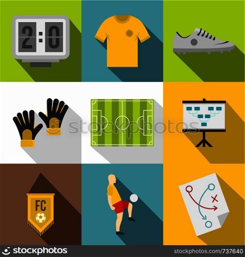 Soccer icon set. Flat style set of 9 soccer vector icons for web design. Soccer icon set, flat style