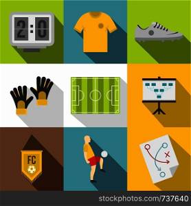 Soccer icon set. Flat style set of 9 soccer vector icons for web design. Soccer icon set, flat style