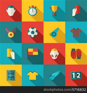 Soccer icons flat set with football trophy stadium championship isolated vector illustration