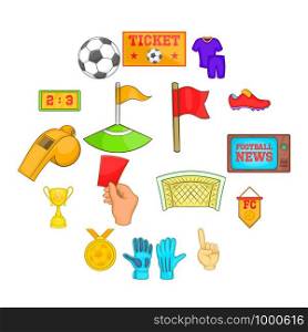 Soccer icons set in cartoon style. Football set collection vector illustration. Soccer icons set, cartoon style