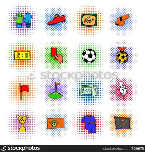 Soccer Icons set in comics style isolated on white background. Soccer Icons set, comics style