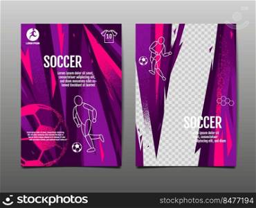 Soccer Layout template design, football league, Purple magenta tone, sport background 