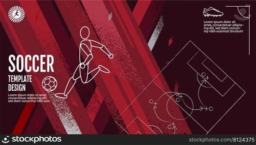 Soccer Layout template design, football, red magenta tone, sport background