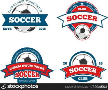 Soccer logo set. Soccer logo templates. Football logotypes or soccer logos, sport team badges identity vector illustrations