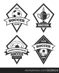 Soccer logo templates collection isolated white. Soccer logo templates collection isolated white. Soccer or football team label, vector illustration