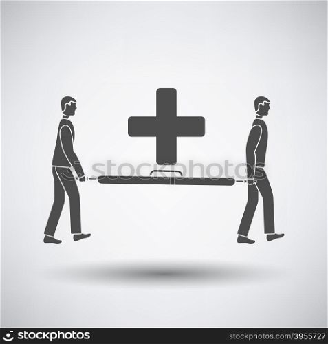 Soccer medical staff carrying stretcher icon on gray background with round shadow. Vector illustration.. Soccer medical staff carrying stretcher icon