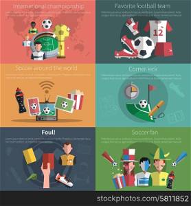 Soccer mini poster set with world championship football fan elements isolated vector illustration. Soccer Mini Poster Set