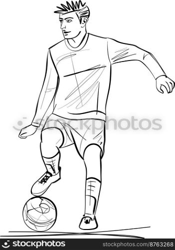 Soccer or football Player Sketch - Soccer player kicks the ball. Vector illustration. 