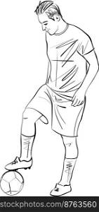 Soccer or football Player Sketch - Soccer player kicks the ball. Vector illustration. 