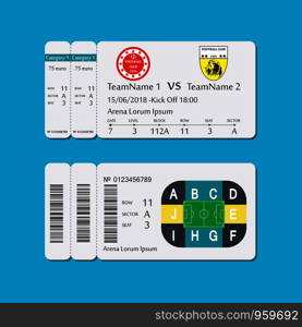 Soccer or football ticket template,Flat vector illustration. Soccer or football ticket template,