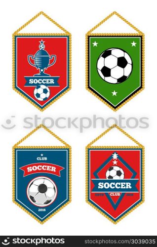 Soccer pennants set isolated white. Soccer pennants set isolated white. Football flag emblem, vector illustration