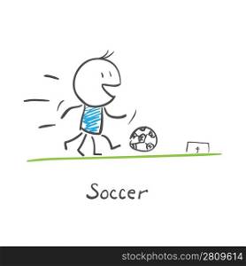 Soccer player kicks the ball.