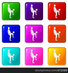 Soccer player man icons of 9 color set isolated vector illustration. Soccer player man icons 9 set