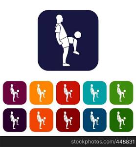 Soccer player man icons set vector illustration in flat style In colors red, blue, green and other. Soccer player man icons set flat