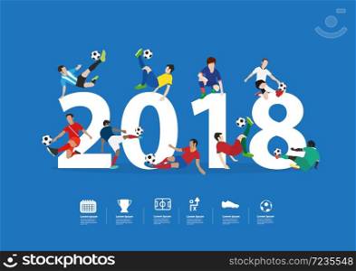 Soccer players in action on 2018 new year, Vector illustration layout template design