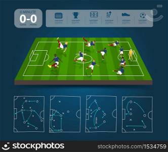 Soccer players in different positions with soccer field with team formation, Creative drawing strategy plan manager, vector illustration template layout design