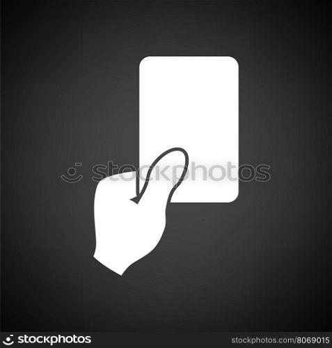 Soccer referee hand with card icon. Black background with white. Vector illustration.