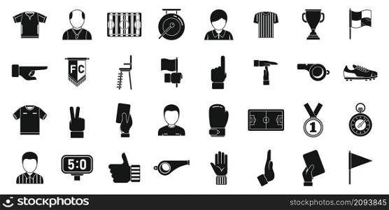 Soccer referee icons set simple vector. Football match. Referee whistle. Soccer referee icons set simple vector. Football match