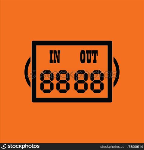 Soccer referee replace scoreboard icon. Orange background with black. Vector illustration.