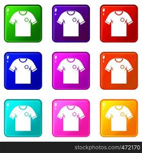 Soccer shirt icons of 9 color set isolated vector illustration. Soccer shirt icons 9 set