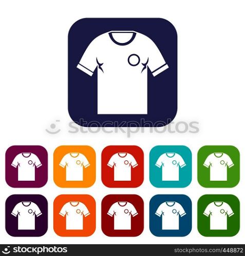 Soccer shirt icons set vector illustration in flat style In colors red, blue, green and other. Soccer shirt icons set flat