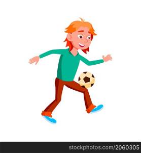 soccer teen boy playing football, children on field. vector flat cartoon illustration. soccer teen boy playing football vector