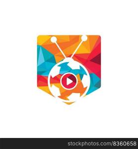 Soccer television vector logo design template. Football tv icon logo. 