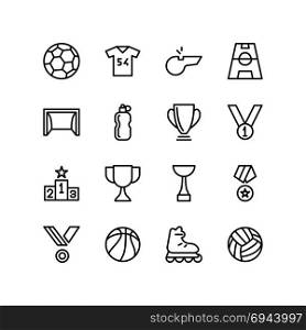 Soccer training and medals set of icons