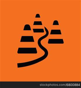 Soccer training cones icon. Orange background with black. Vector illustration.