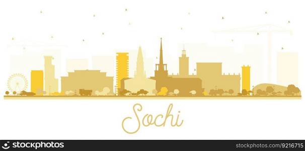 Sochi Russia City Skyline Silhouette with Golden Buildings Isolated on White. Vector Illustration. Business Travel and Tourism Concept with Modern Architecture. Sochi Cityscape with Landmarks. 