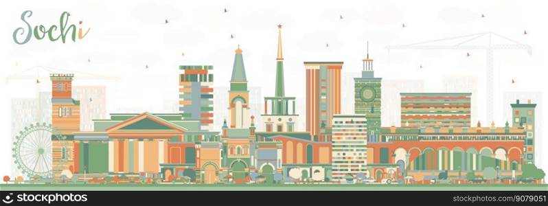 Sochi Russia City Skyline with Color Buildings. Vector Illustration. Business Travel and Tourism Concept with Modern Architecture. Sochi Cityscape with Landmarks.