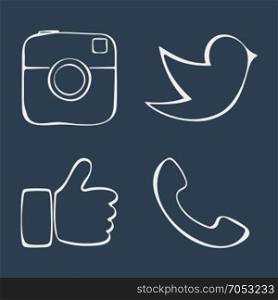 Social. Abstract icons. Doodle social media icons. Vector illustration