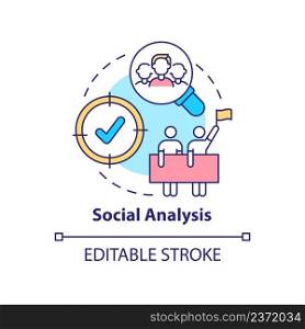 Social analysis concept icon. Research of issue. Social planning organizes abstract idea thin line illustration. Isolated outline drawing. Editable stroke. Arial, Myriad Pro-Bold fonts used. Social analysis concept icon