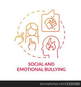 Social and emotional bullying red gradient concept icon. Emotional manipulation tactic abstract idea thin line illustration. Victim blaming. Isolated outline drawing. Myriad Pro-Bold font used. Social and emotional bullying red gradient concept icon