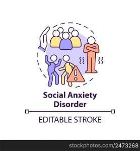Social anxiety disorder concept icon. Mental issues. Downside of social media abstract idea thin line illustration. Isolated outline drawing. Editable stroke. Arial, Myriad Pro-Bold fonts used. Social anxiety disorder concept icon