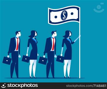 Social capitalism. Business leader holding flag. Concept business vector illustration.