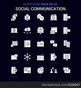 Social Communication White icon over Blue background. 25 Icon Pack