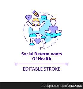 Social determinants of health concept icon. Medicine macro trends abstract idea thin line illustration. Isolated outline drawing. Editable stroke. Arial, Myriad Pro-Bold fonts used. Social determinants of health concept icon
