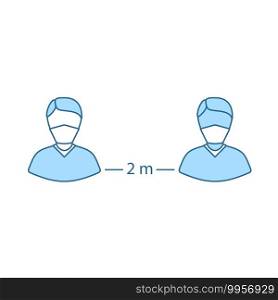 Social Distance Icon. Thin Line With Blue Fill Design. Vector Illustration.