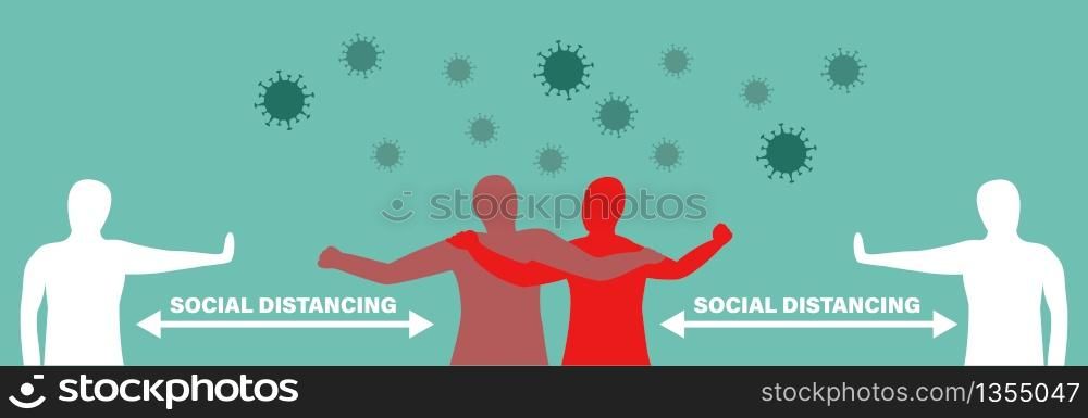 Social distancing concept, keep distance from infected person, Coronavirus pandemic 2019-ncov prevention, Virus spread prevention. Quarantine measures concept