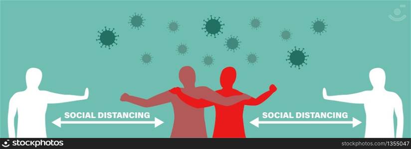 Social distancing concept, keep distance from infected person, Coronavirus pandemic 2019-ncov prevention, Virus spread prevention. Quarantine measures concept