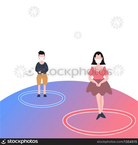 Social distancing concept. People wear mask fight covid-19. Corona virus outbreak pandemic. flat character. Abstract people. Health and medical. Flat design. Vector illustration.