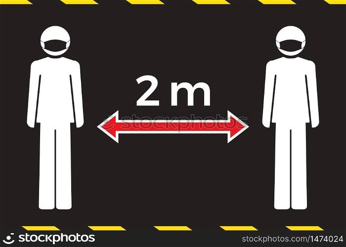 Social distancing concept. Stay two meters apart. Human icon wearing face mask. Coronavirus COVID-19 outbreak. Flat icon vector illustration