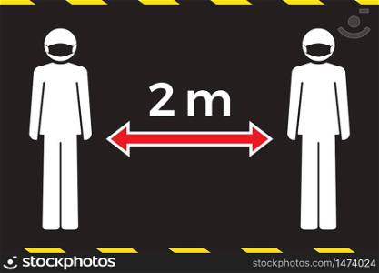 Social distancing concept. Stay two meters apart. Human icon wearing face mask. Coronavirus COVID-19 outbreak. Flat icon vector illustration
