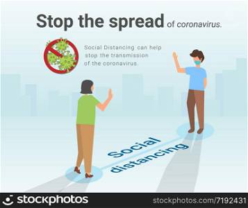 Social distancing, keep distance in public society people to protect from COVID-19.