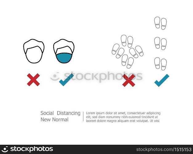 social distancing new normal concept use mask and keep distance 1 meter vector illustration flat design