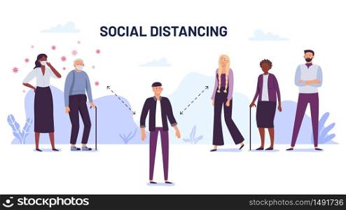 Social distancing. Preventing the spread of viruses. Distance people protection from coronavirus, social protection. Vector illustration. Social distancing. Preventing the spread of viruses