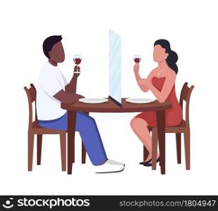 Social distancing screen between couple semi flat color vector characters. Full body people on white. Restaurant dinner isolated modern cartoon style illustration for graphic design and animation. Social distancing screen between couple semi flat color vector characters