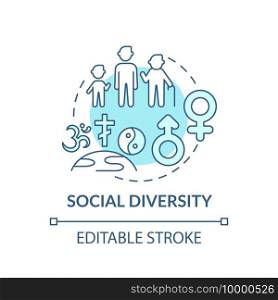Social diversity concept icon. Top management diversity types. Learning about other people cultures. Ethnic idea thin line illustration. Vector isolated outline RGB color drawing. Editable stroke. Social diversity concept icon