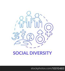 Social diversity concept icon. Top management diversity types. Learning about workers cultures. Ethnic origins idea thin line illustration. Vector isolated outline RGB color drawing. Social diversity concept icon